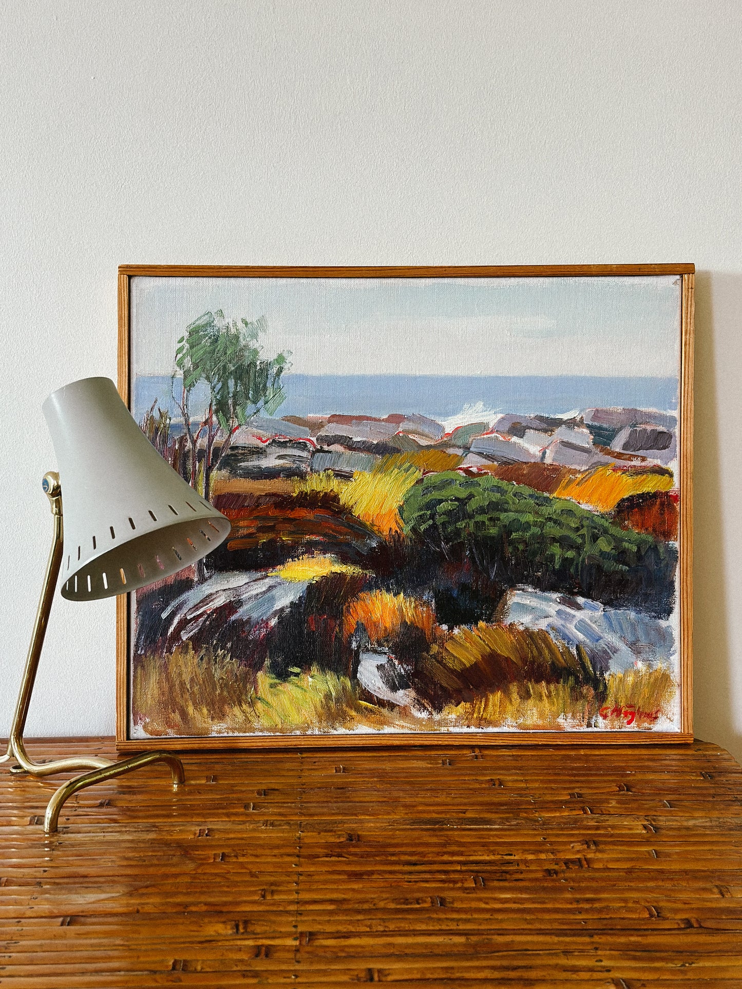1950s BORENS GRAY METAL & BRASS TABLE LAMP, Sweden