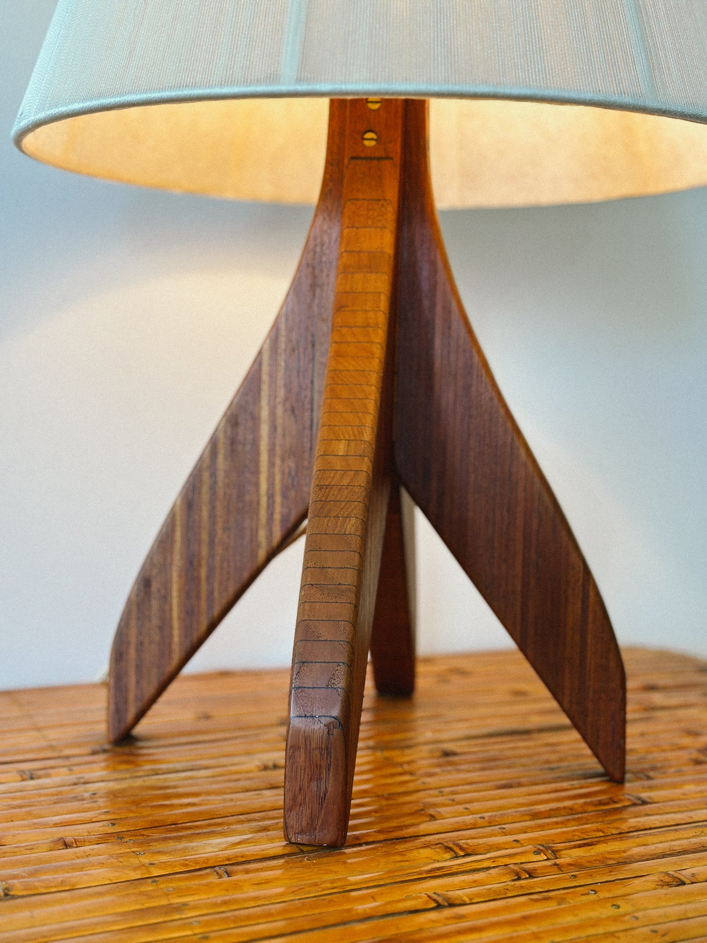 20th C. FOUR PRONGED WOODEN TABLE LAMP, Denmark