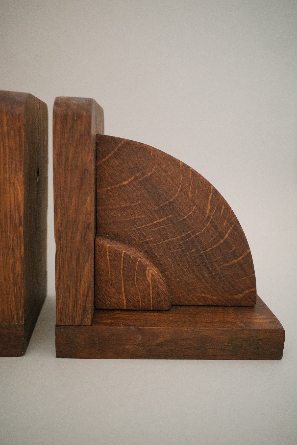 FRENCH SOLID OAK WOOD BOOKENDS C. 1940