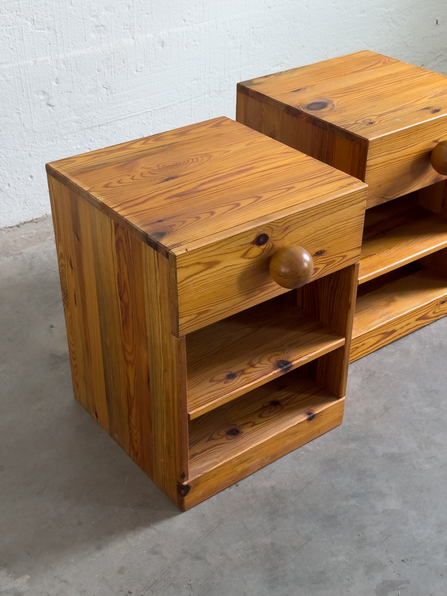 Sven Larsson Pine Bedside Tables, Scandinavian Modern, Mid 20th C.