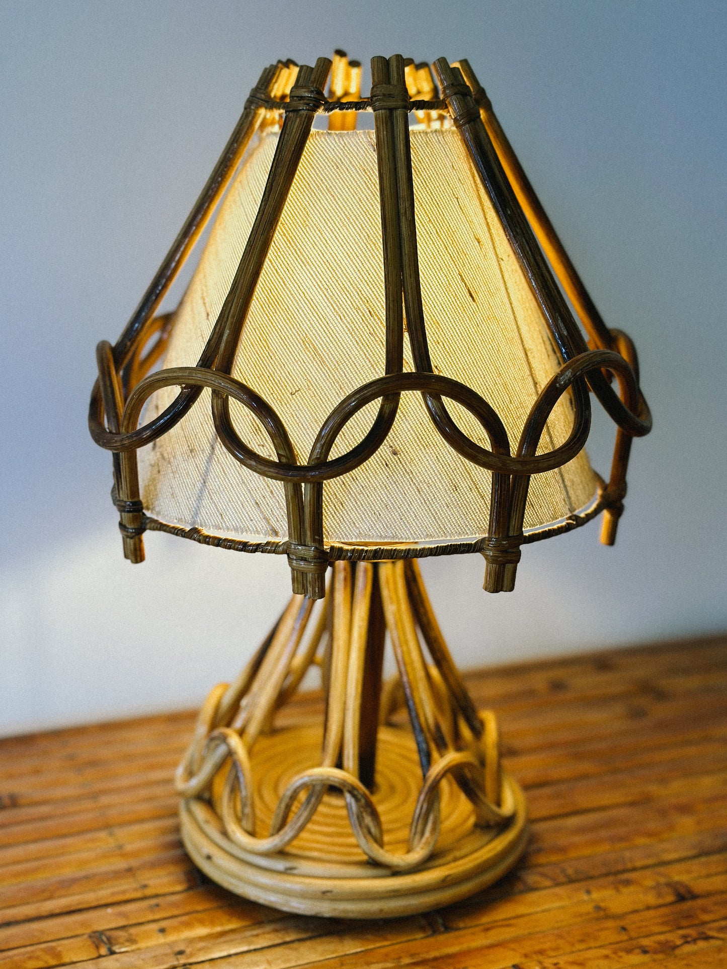 1950s RATTAN LAMP, French