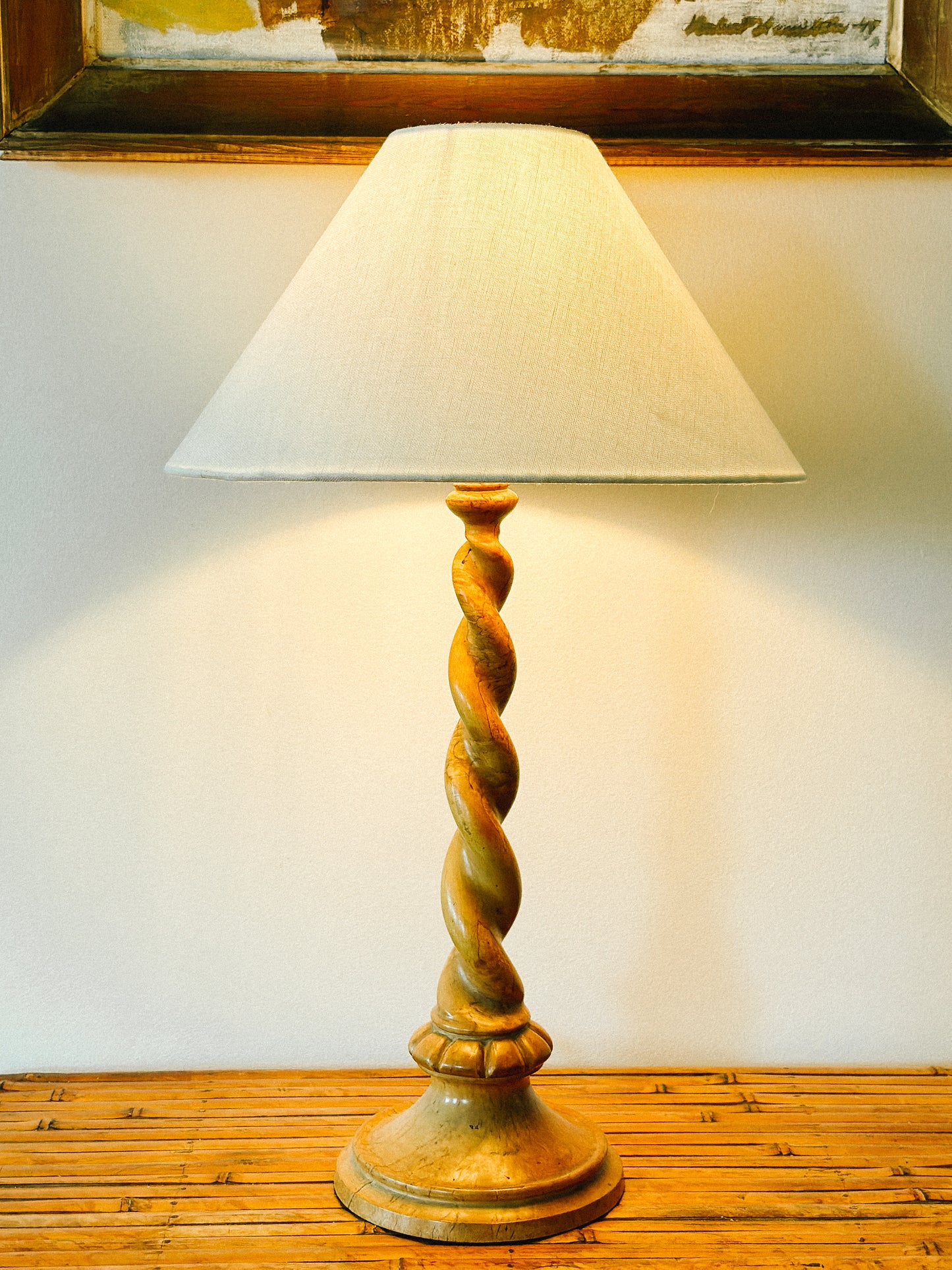 EARLY 20 C. BIRCH WOOD TWIST LAMP, France