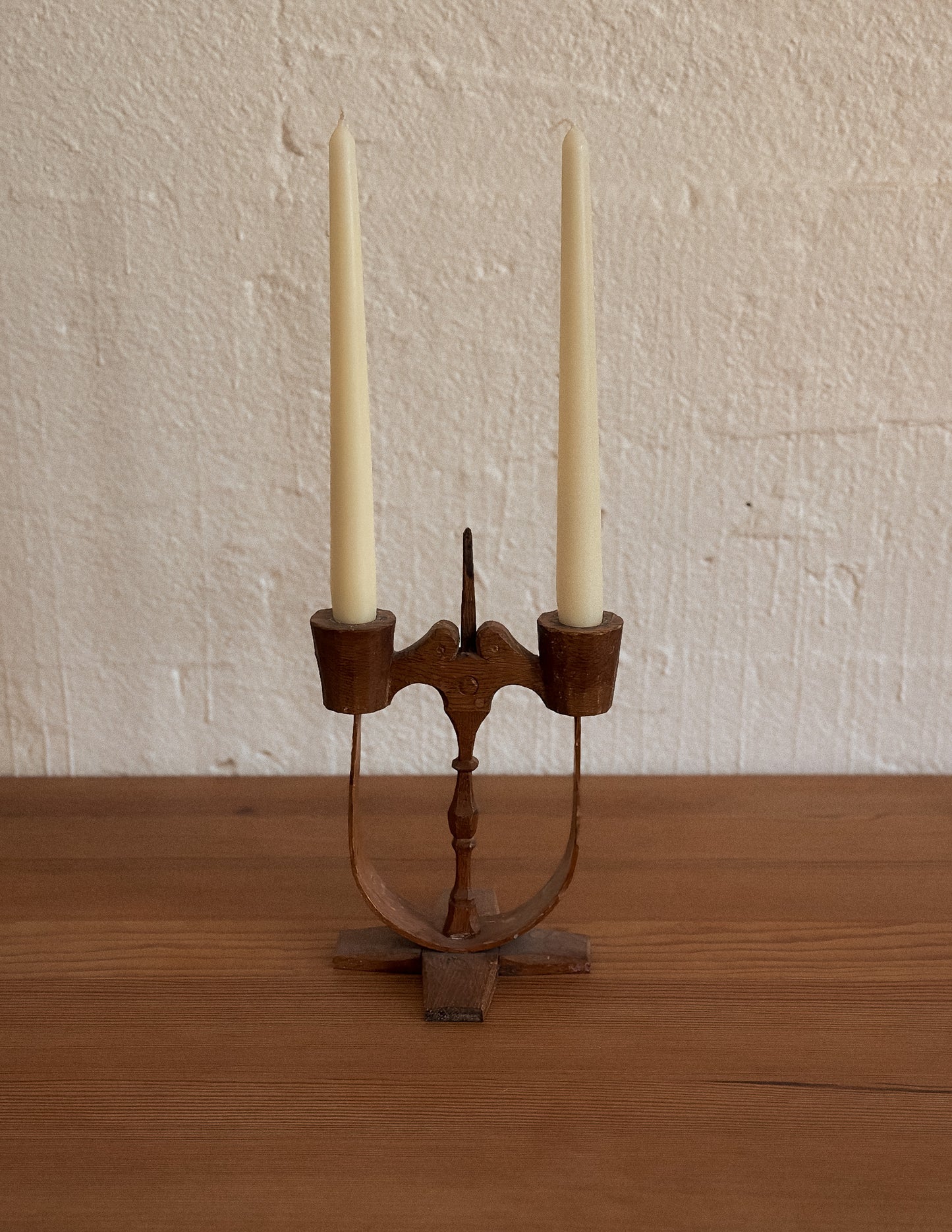Hand-Carved Folk Art Two-Arm Candelabra, Sweden, Early 20th Century