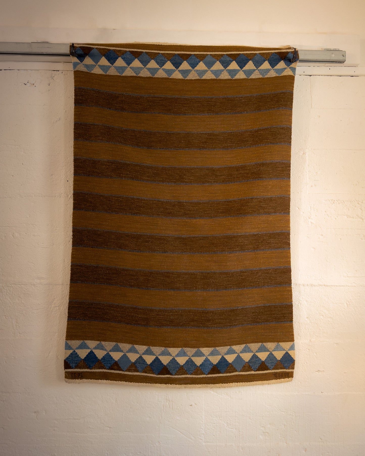 Vintage Handwoven Flatweave Rug, Signed by Artist c. 1970