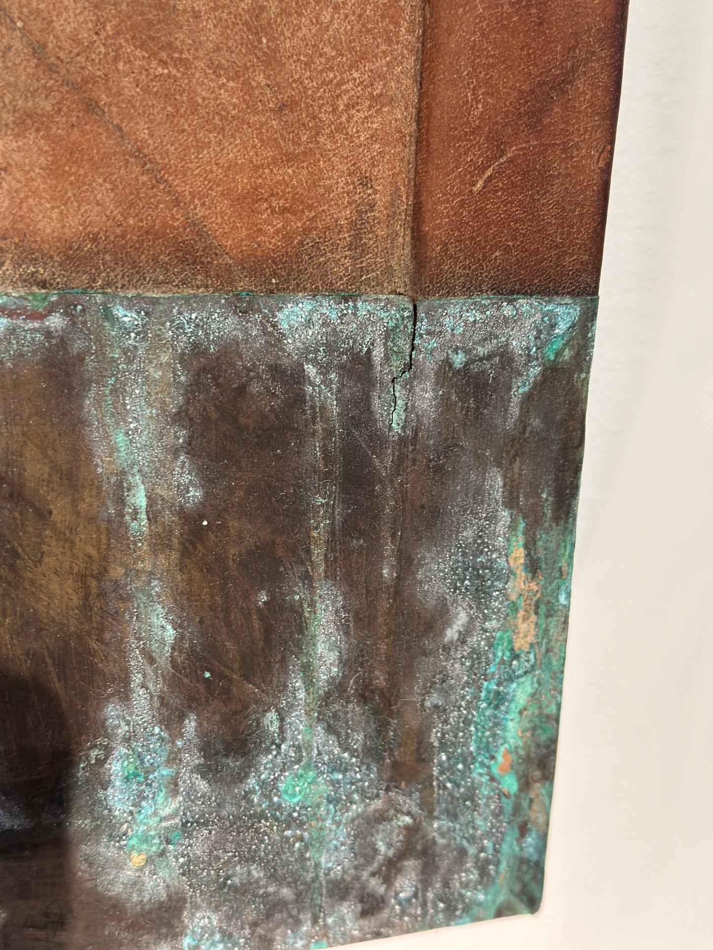 Scandinavian Leather Mirror with Patinated Copper Corners c. 20th Century