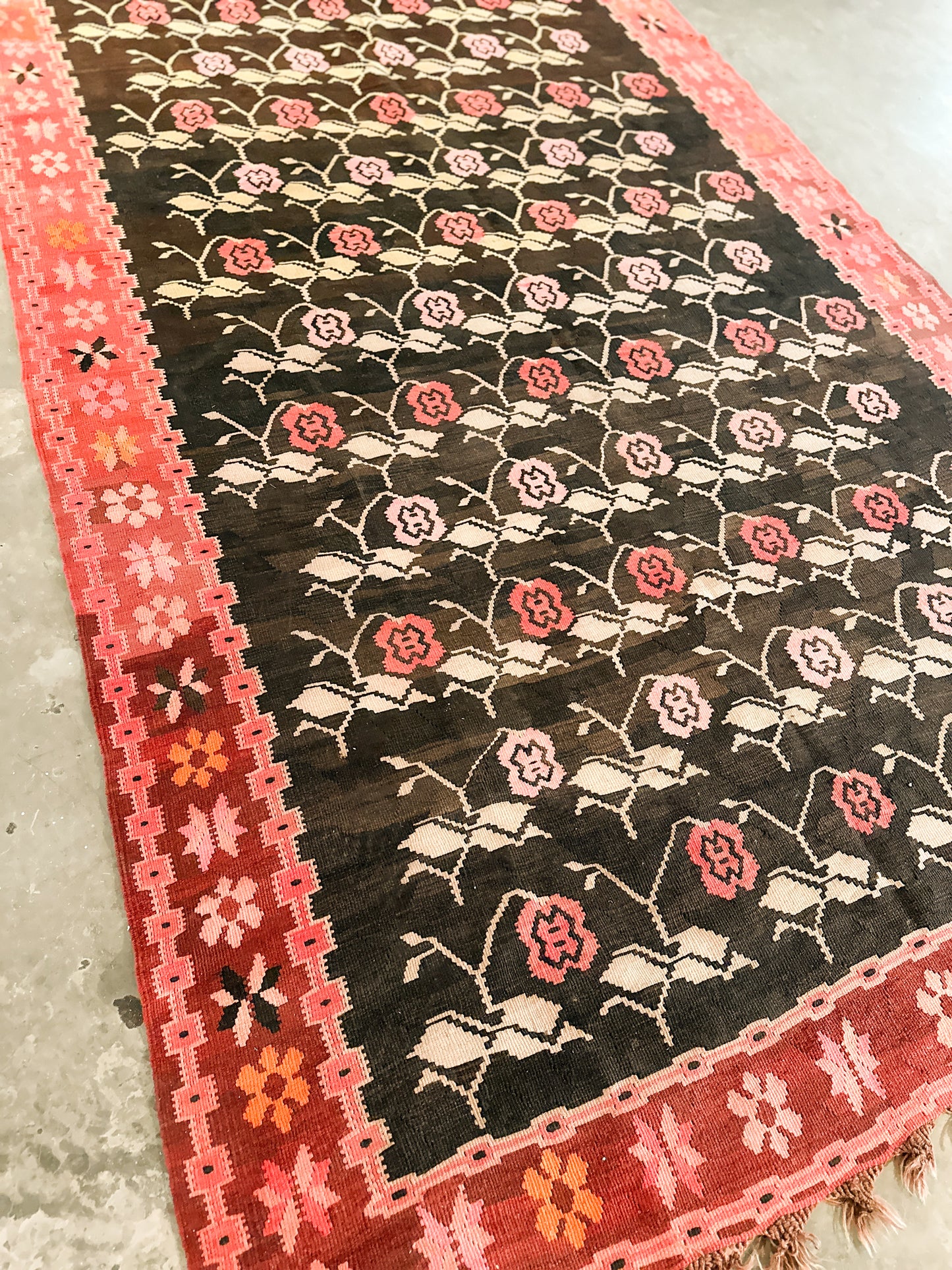Large Kurdish “Rose” Wool Kilim, Mid 20 C.