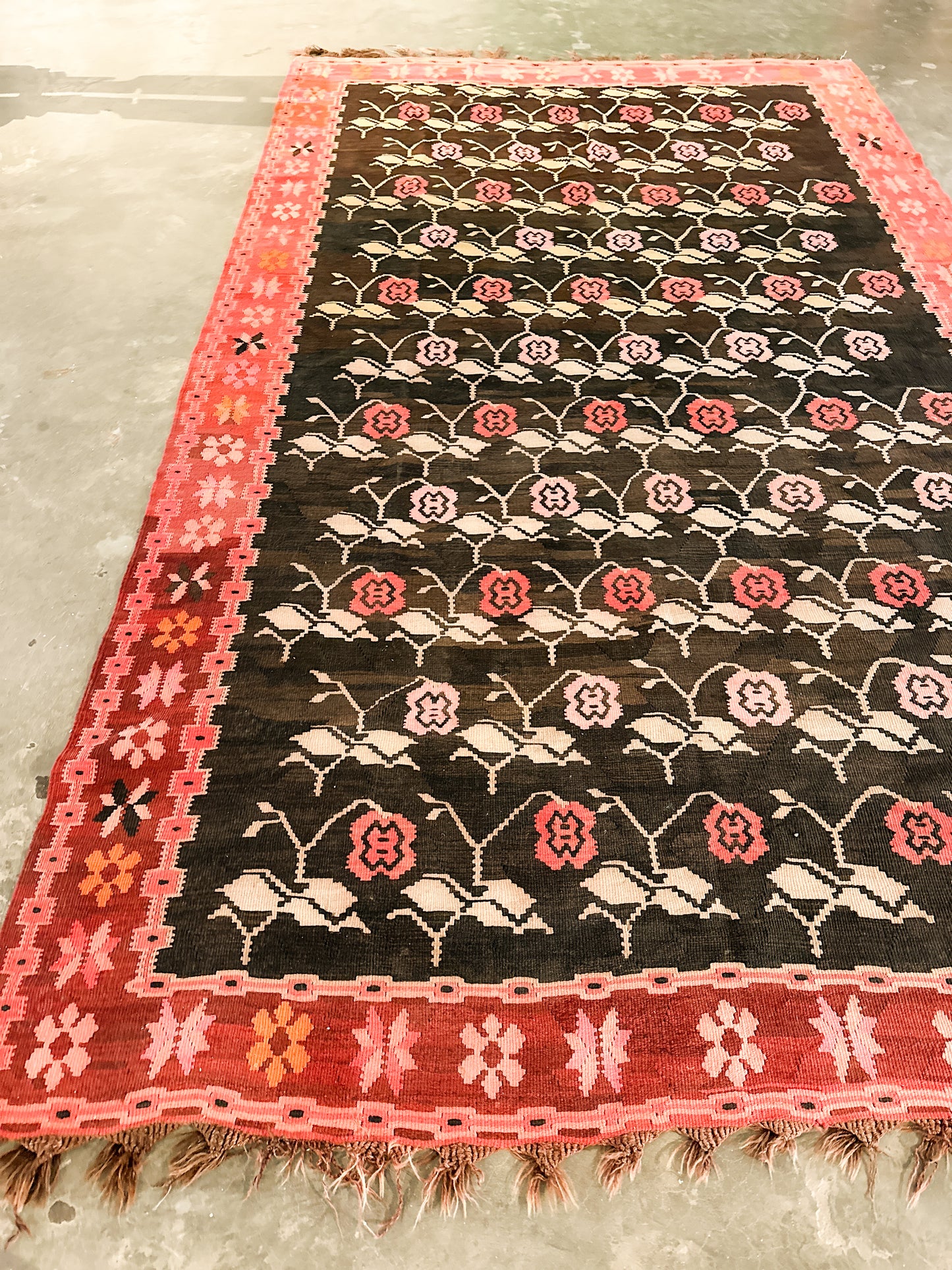 Large Kurdish “Rose” Wool Kilim, Mid 20 C.