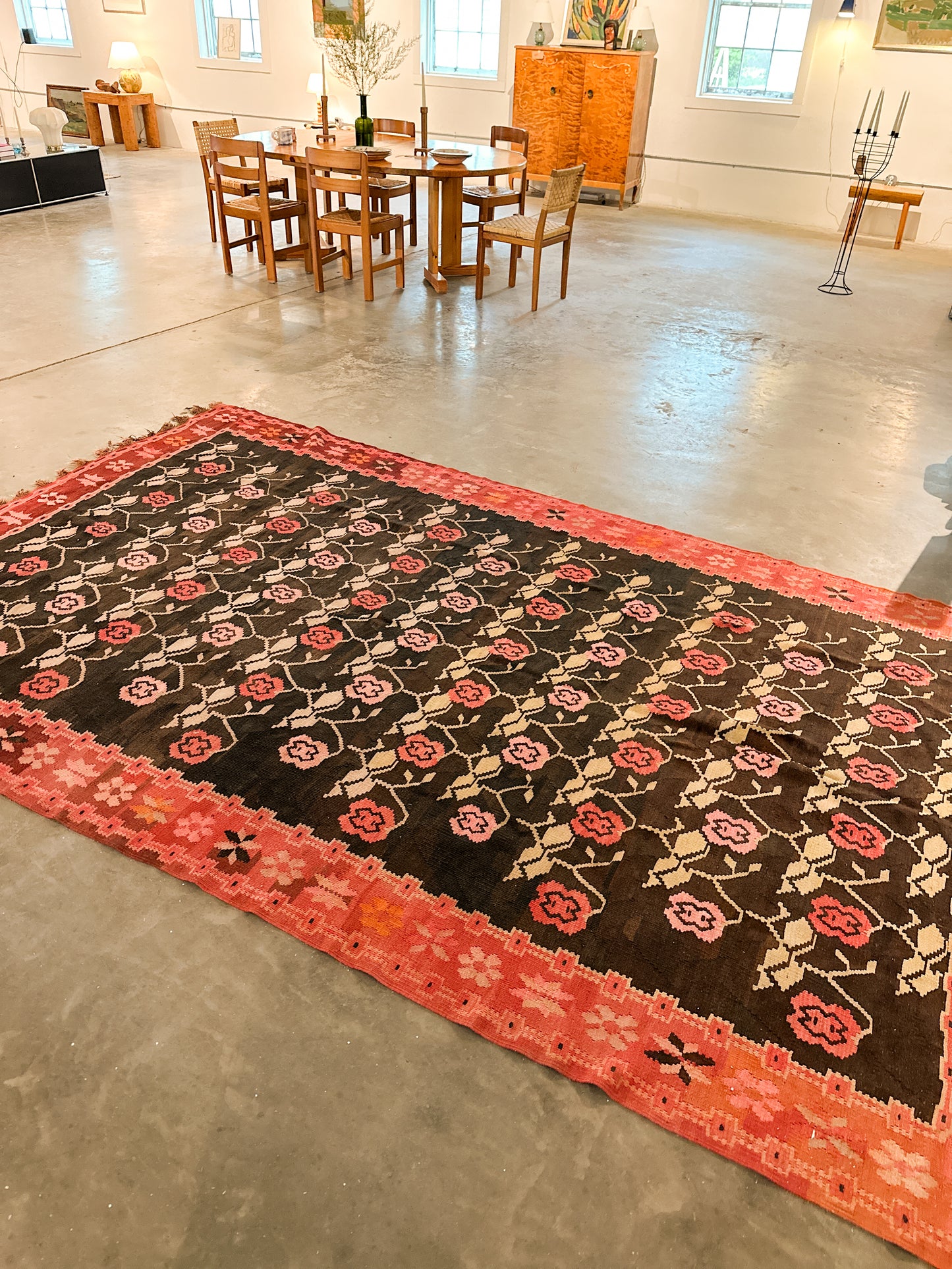 Large Kurdish “Rose” Wool Kilim, Mid 20 C.