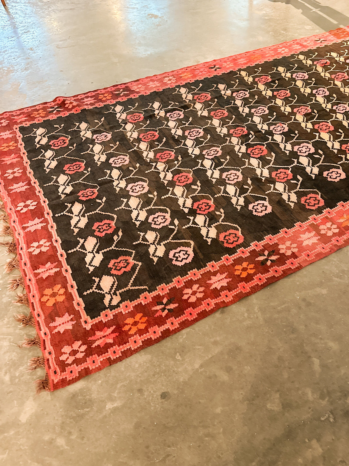 Large Kurdish “Rose” Wool Kilim, Mid 20 C.