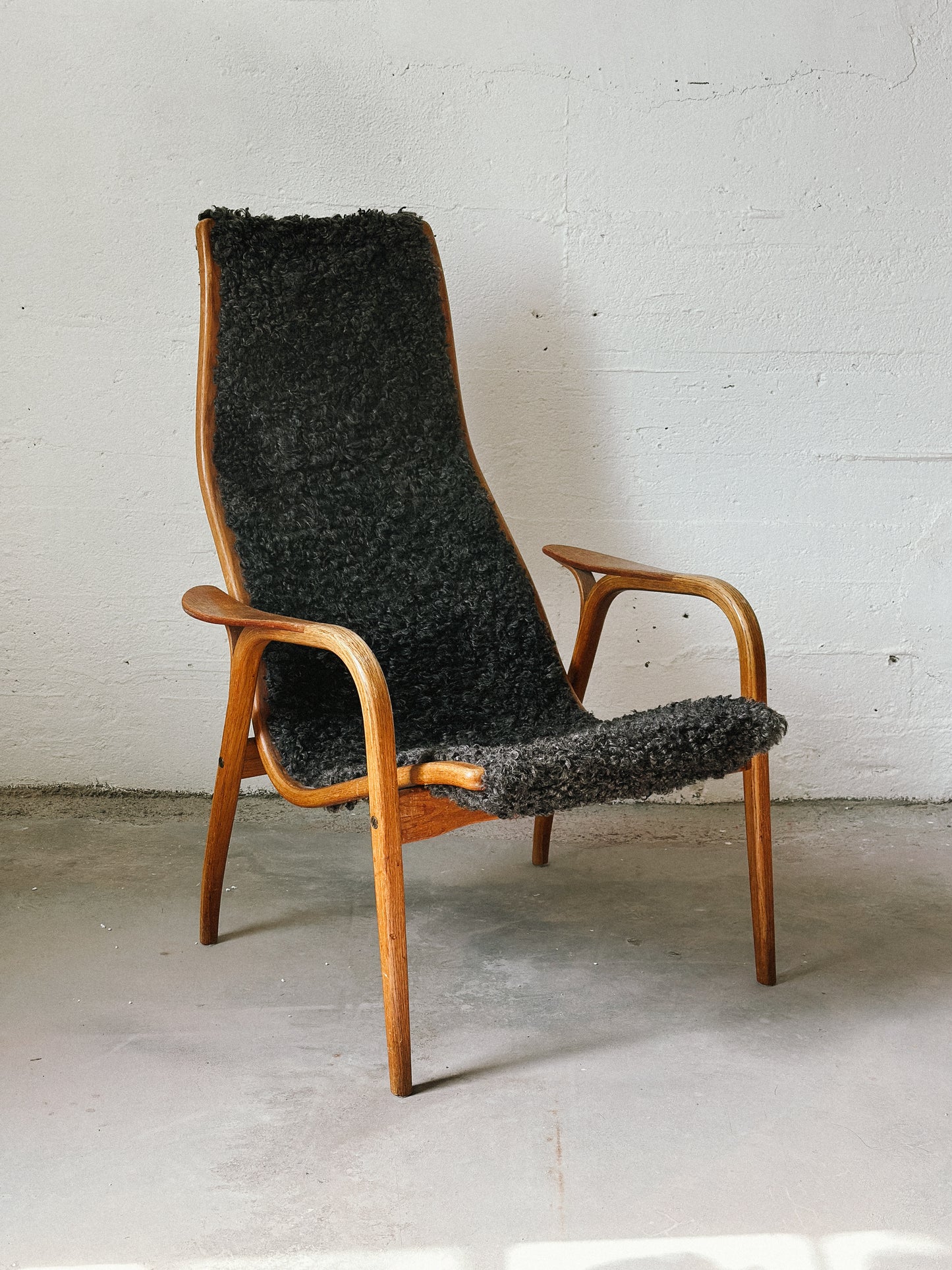 Yngve Ekstrom Sheepskin Lamino Armchair, Sweden