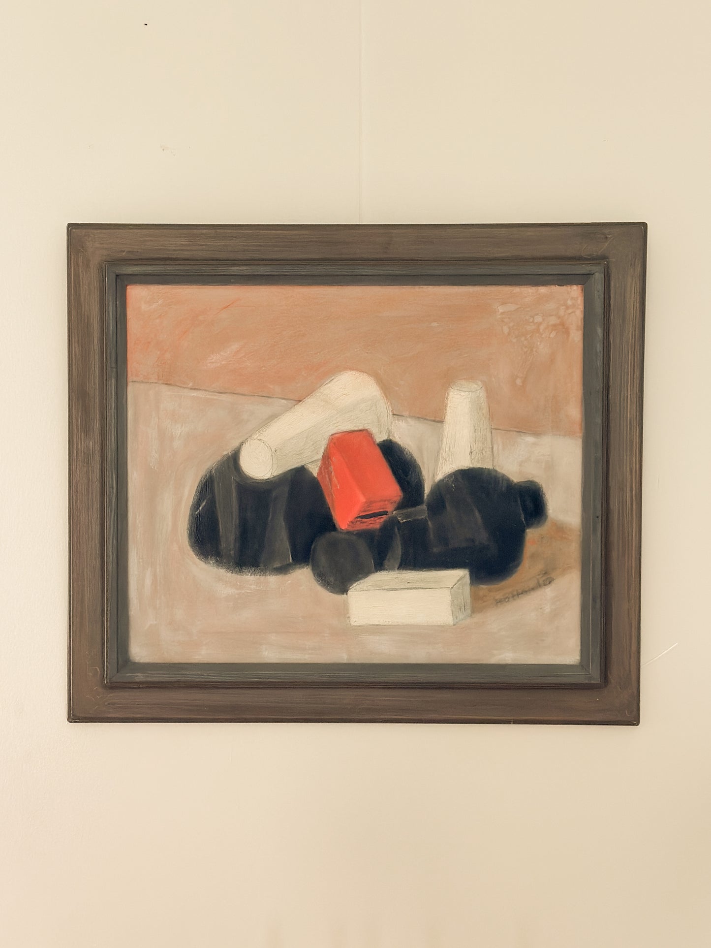 Objects and Red Box by Gunnar Hållander, Oil on Canvas, Sweden c. 1967