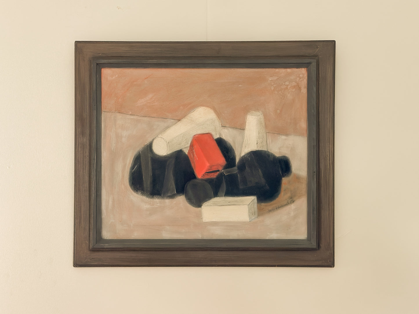 Objects and Red Box by Gunnar Hållander, Oil on Canvas, Sweden c. 1967