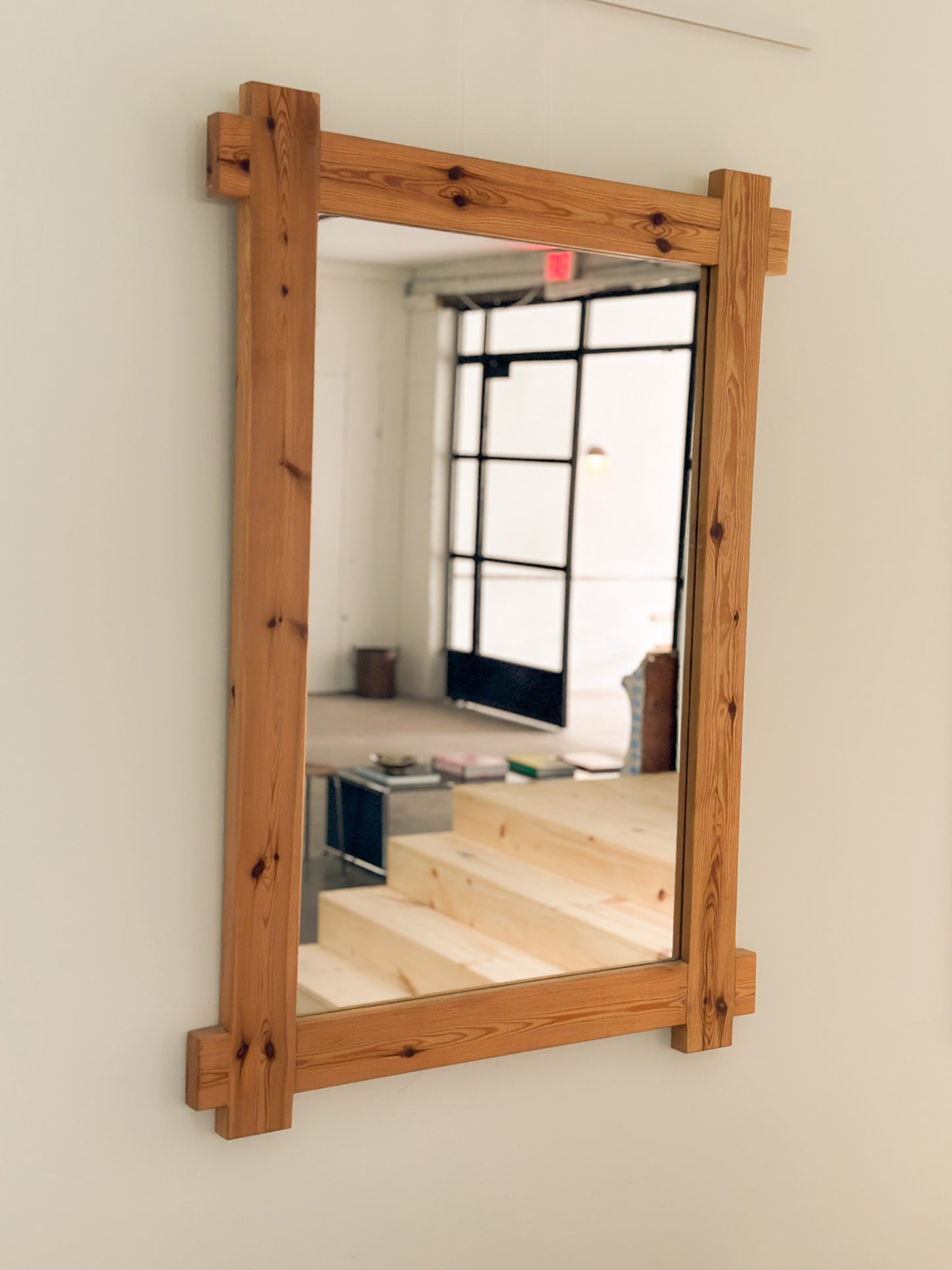 Pine Scandinavian Half-Lap Mirror c. 1970