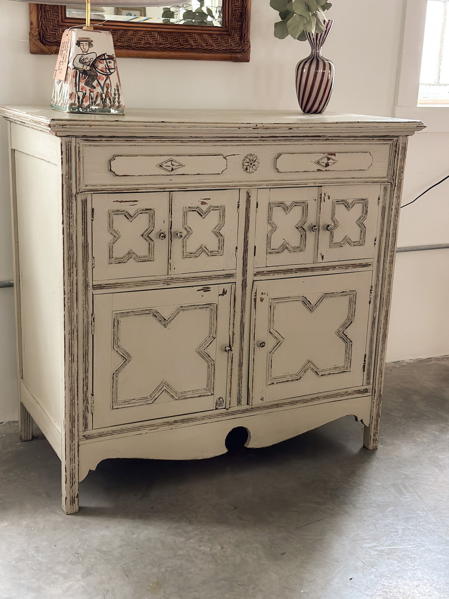 Swedish Gustavian Painted Cabinet With Carved Star Rosette, c. 19th Century