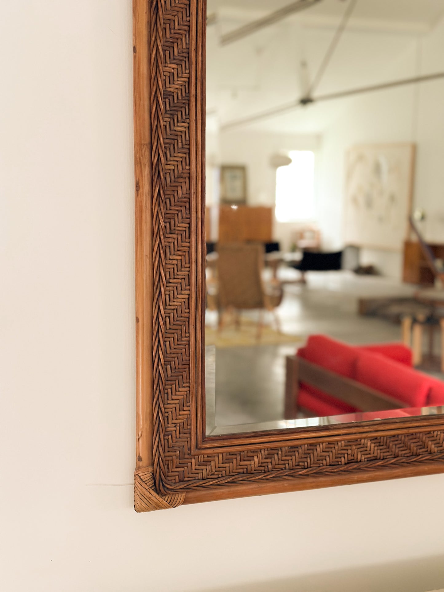 Italian Woven Reed Mirror, 1960