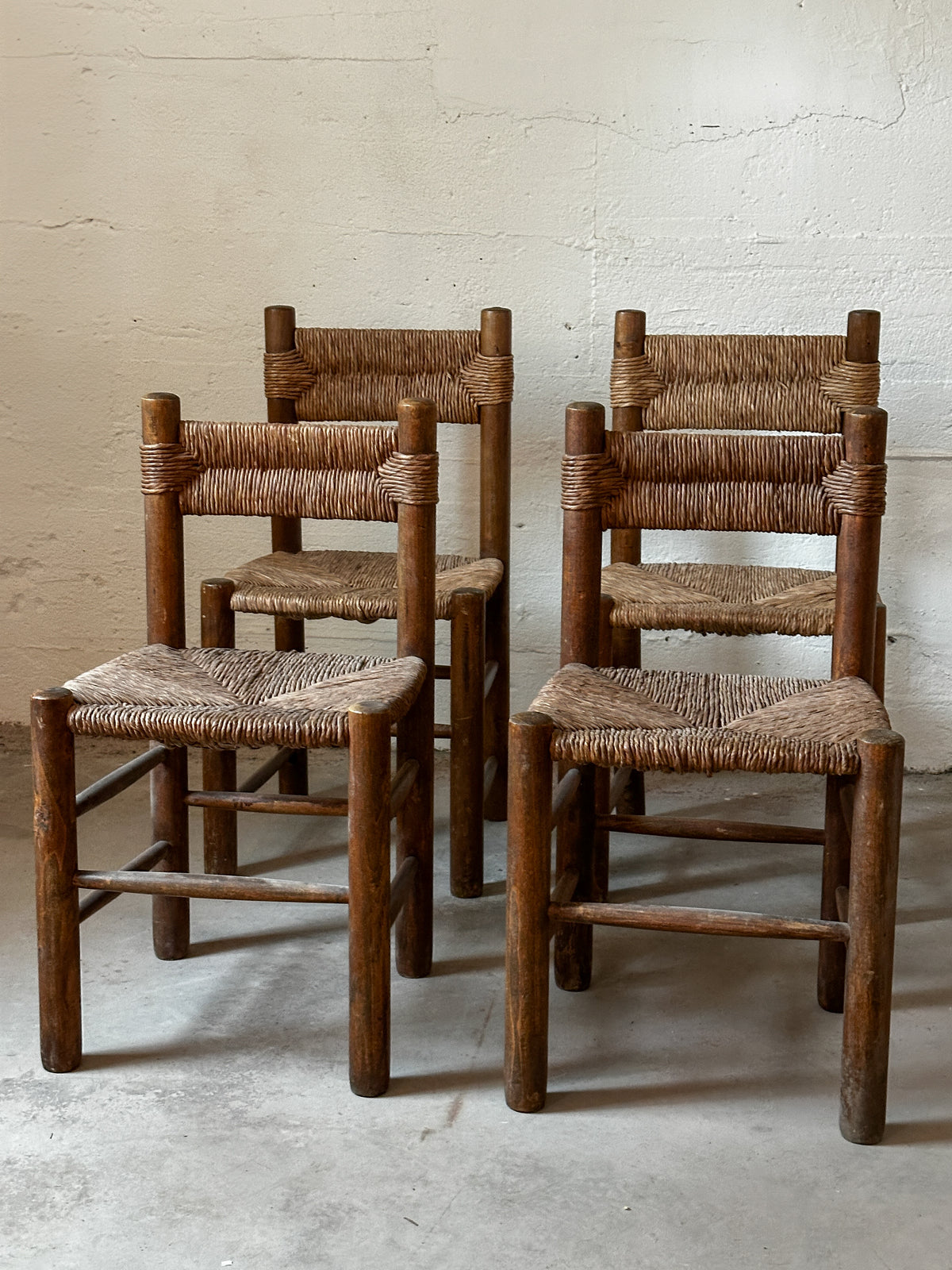 Small Back Beech & Rush chair, in the style of Charlotte Perriand - One Available