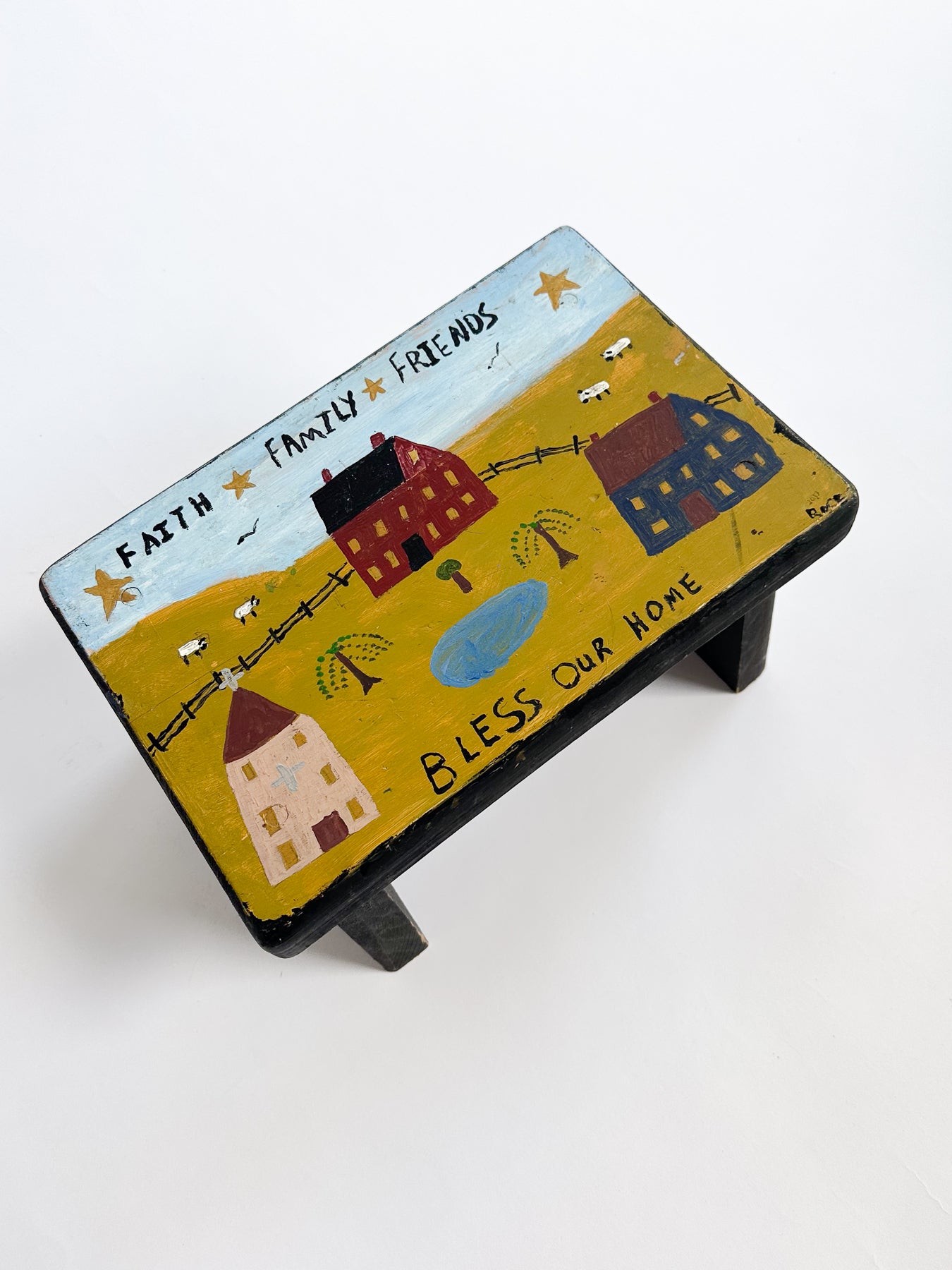 Handpainted Folk Art Stool, Anonymous