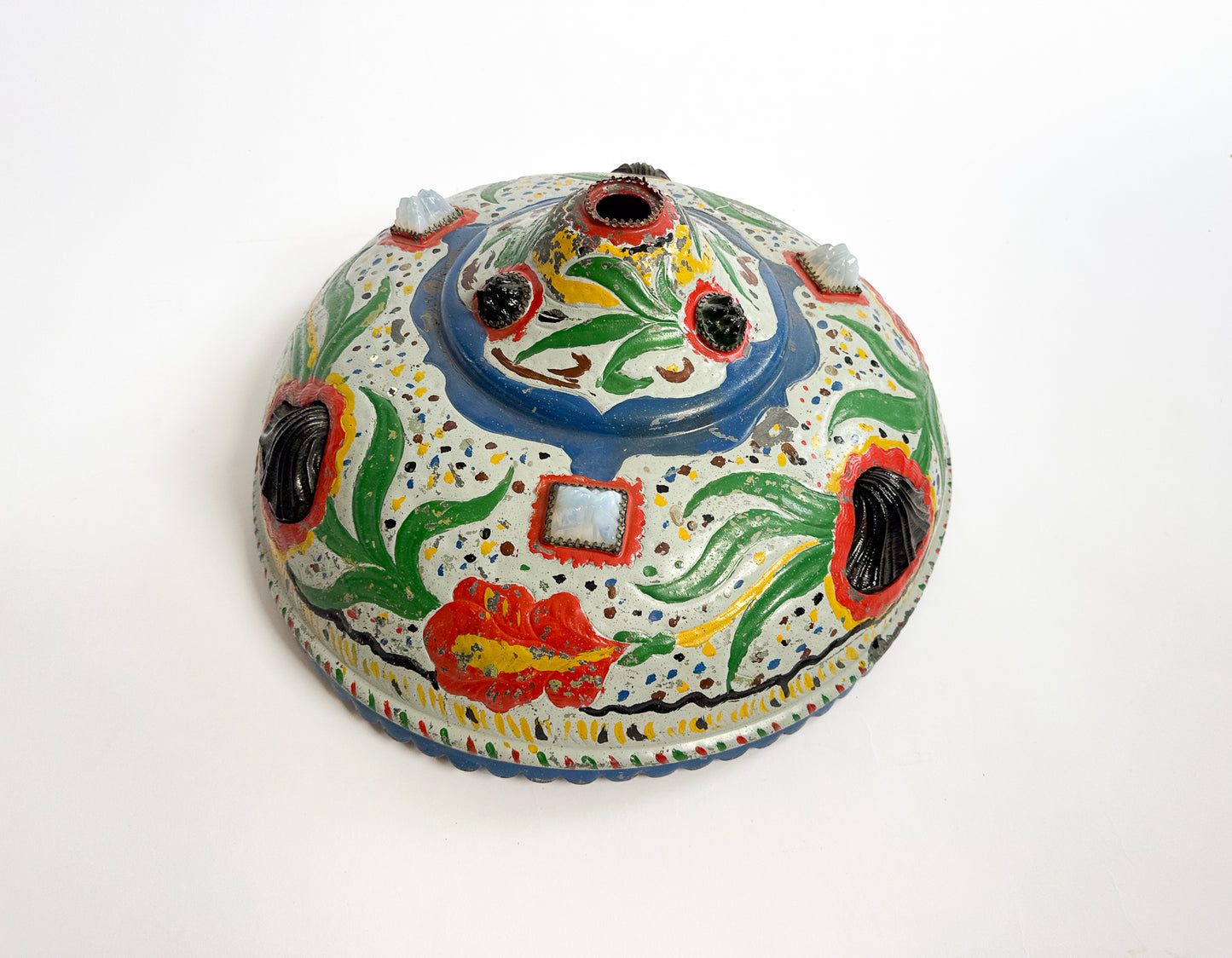 Handpainted Folk Art Metal Lampshade with stone cutouts
