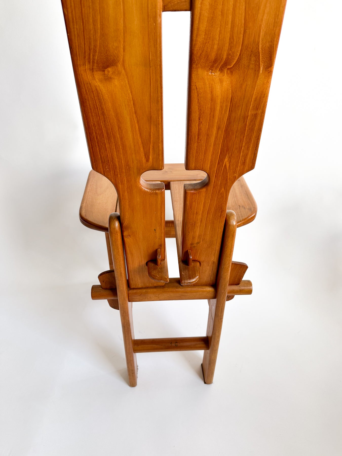 Handcrafted Architectural Italian Wood Paddle back Chairs, Single or Pair