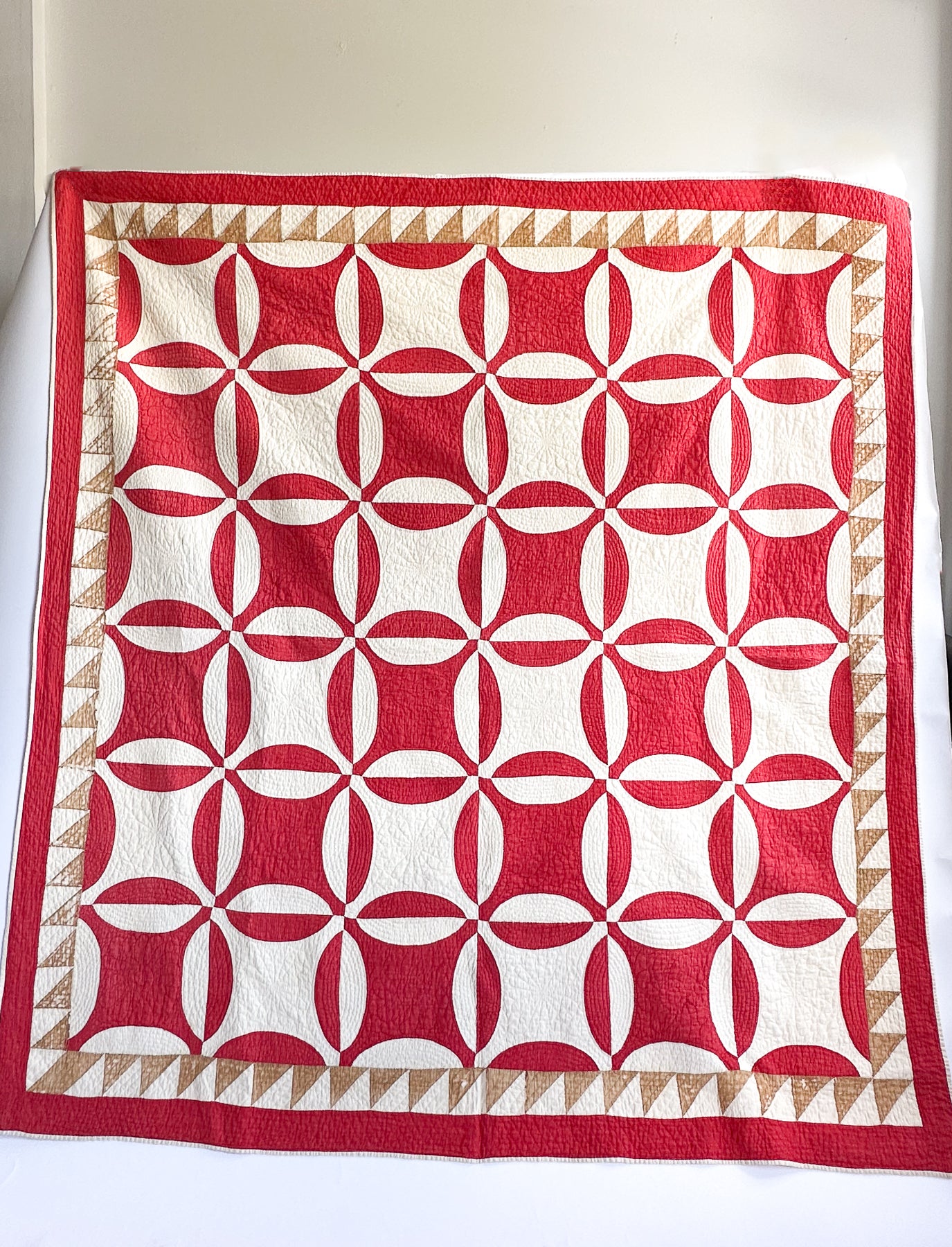 Antique Hand Sewn Quilt, Red & White