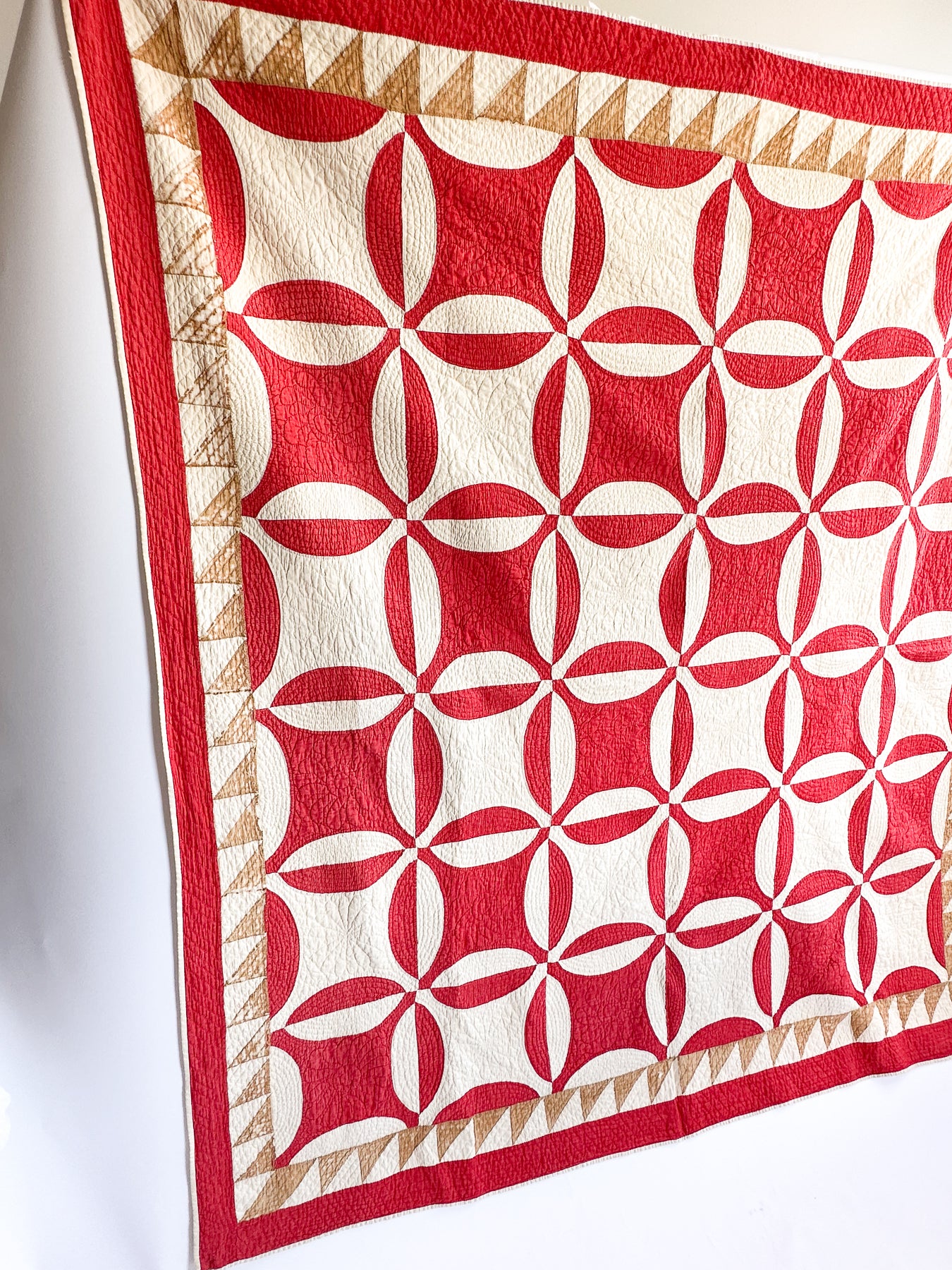 Antique Hand Sewn Quilt, Red & White