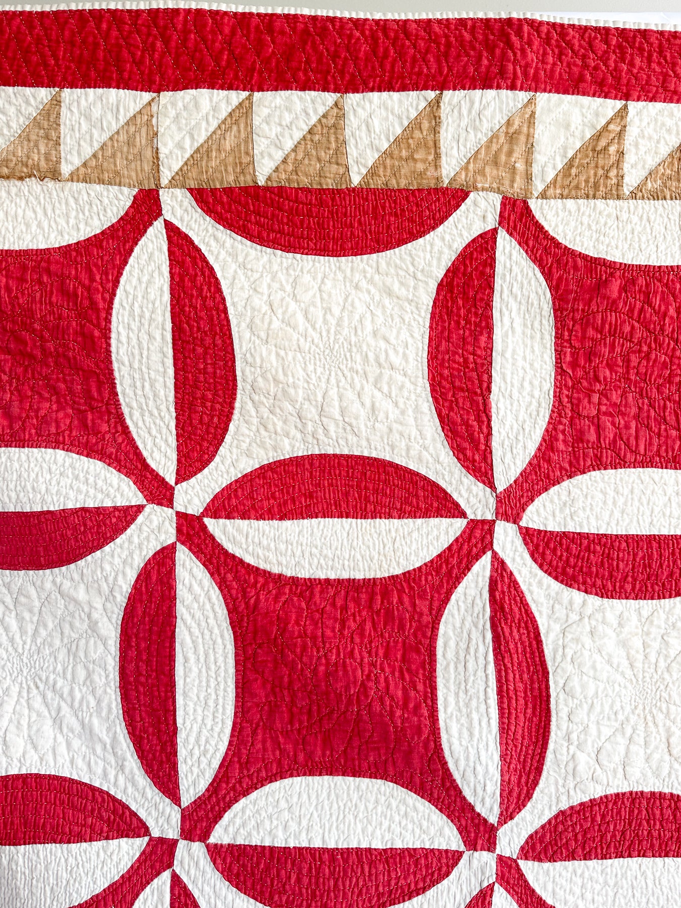 Antique Hand Sewn Quilt, Red & White