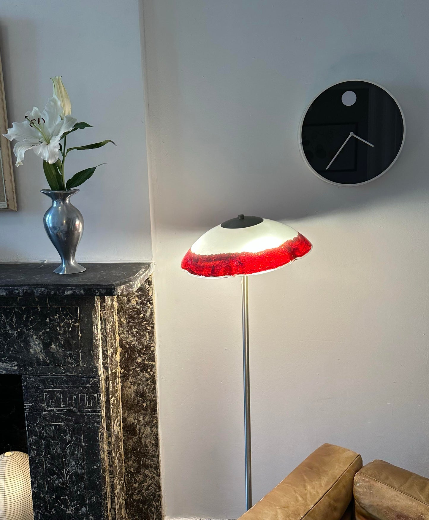 Italian Red & White Glass Murano Floor Lamp