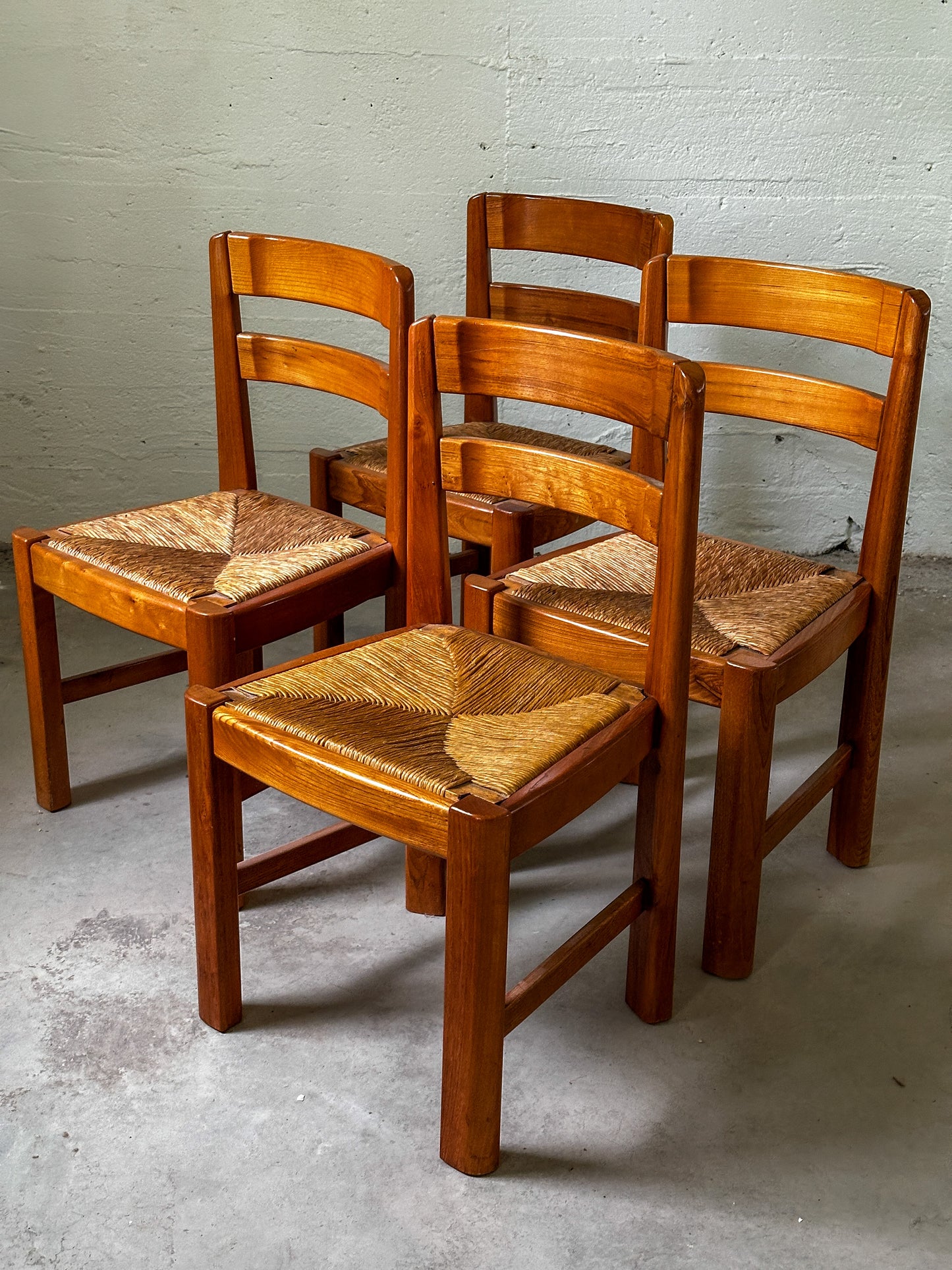 French Elm Dining Chairs attrib. Maison Regain