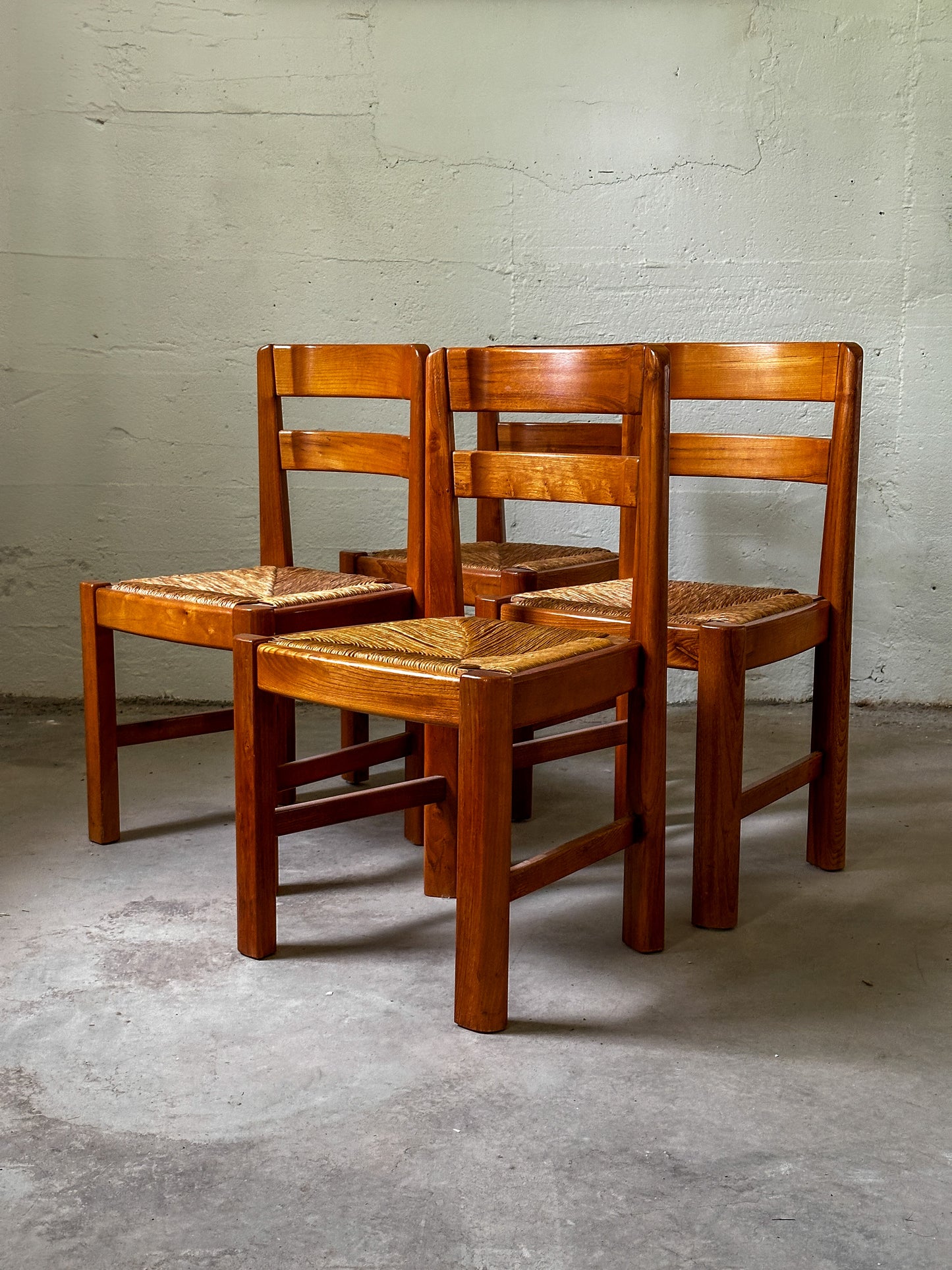 French Elm Dining Chairs attrib. Maison Regain