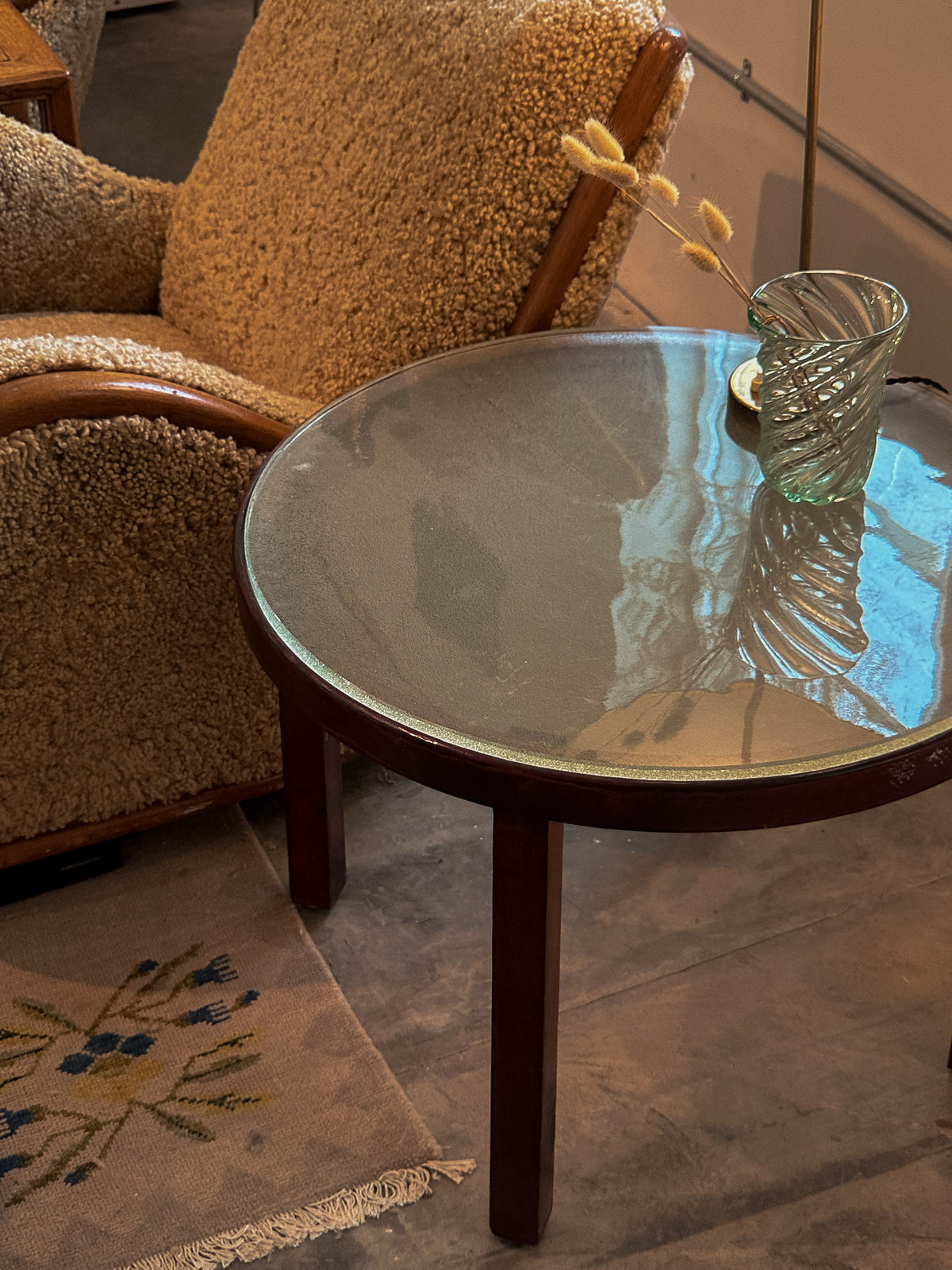 Swedish Modern Occasional Table with Frosted Glass Top, c. 1940