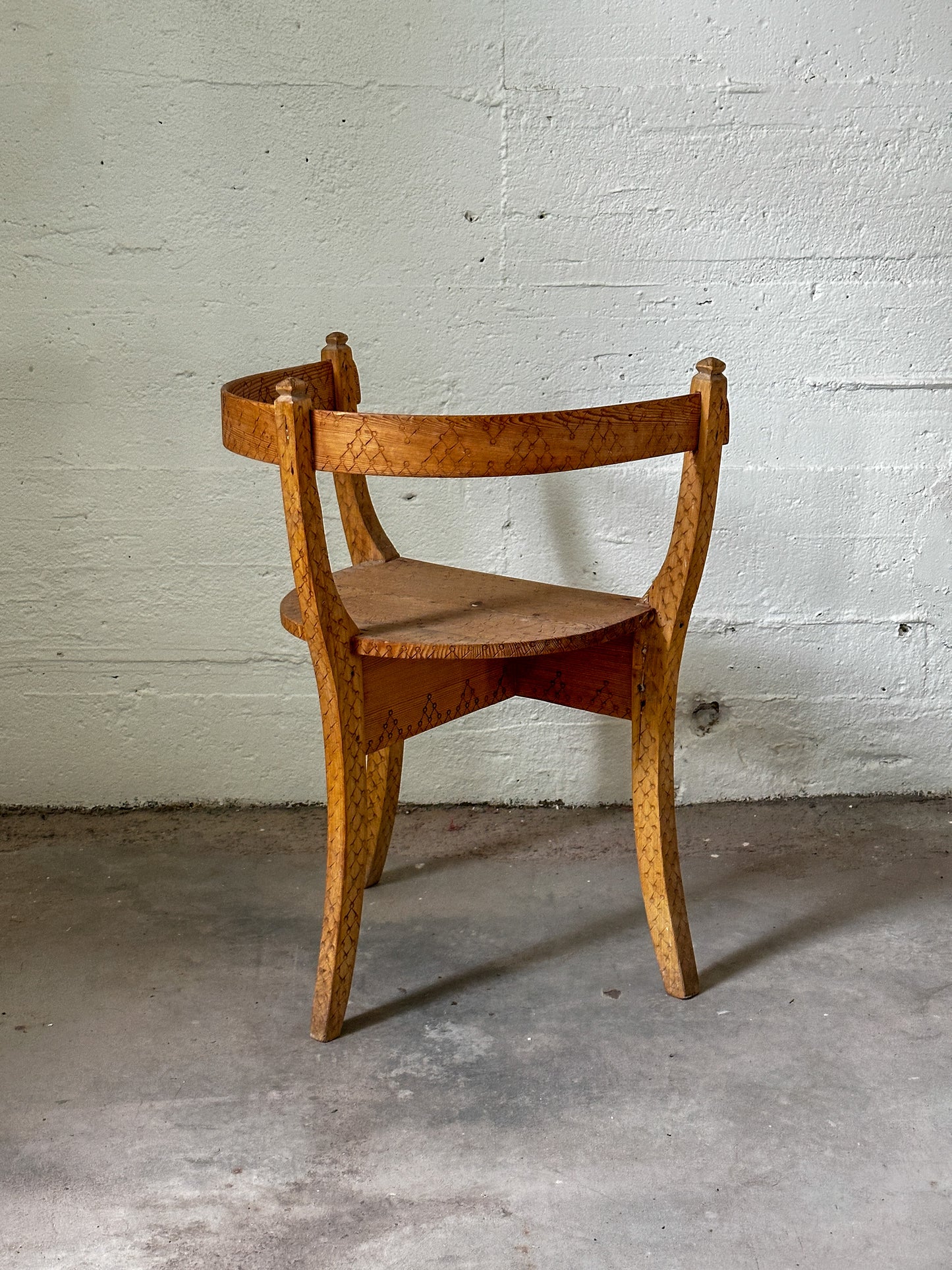 Swedish Folk Chair with Geometric Carved Details c. 1900's