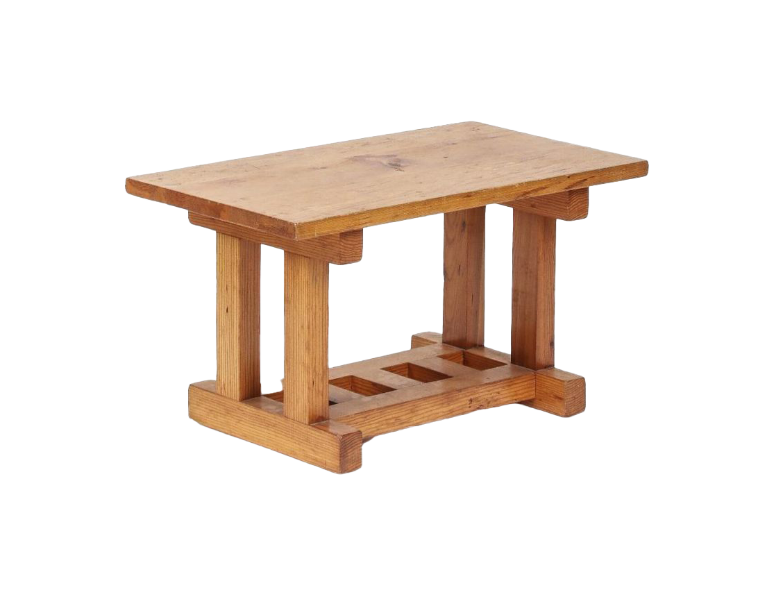 Pine Rectangular Coffee Table with Structural Base c. 1960