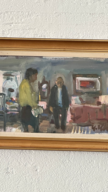 “Interior View” Oil on Canvas Signed by Uno Herbert Karlsson, Sweden 20th Century