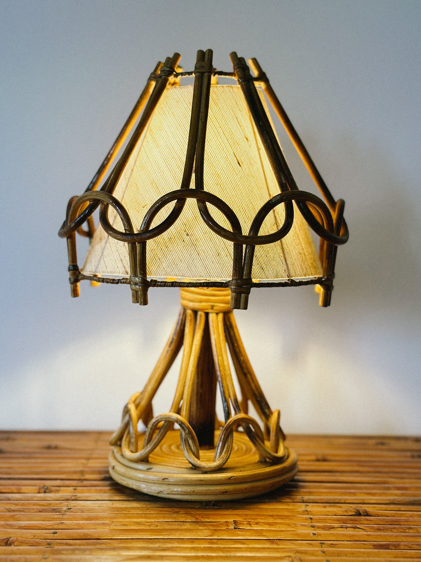1950s RATTAN LAMP, French