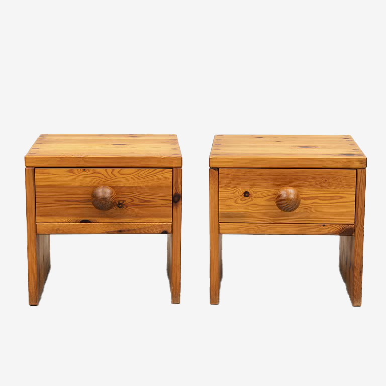 Pair of 1970s Pine Bedside Tables with Drawer, Sweden (Coming Soon)