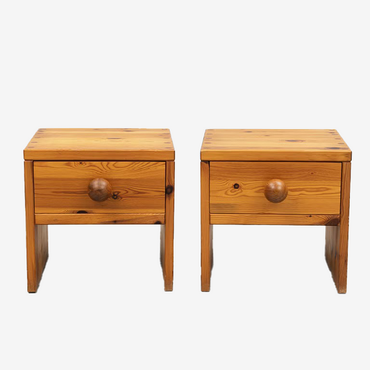 Pair of 1970s Pine Bedside Tables with Drawer, Sweden (Coming Soon)