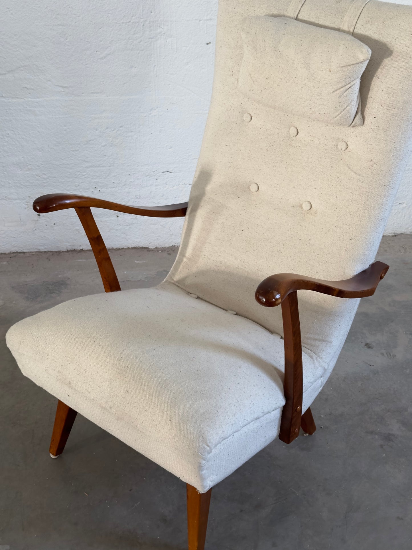 Scandinavian Armchair with Wooden Armrests, c. 1950