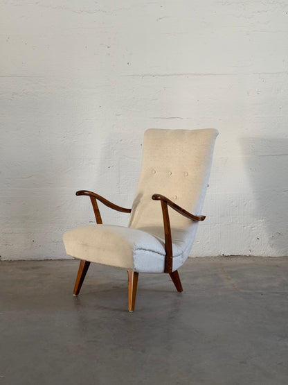 Scandinavian Armchair with Wooden Armrests, c. 1950