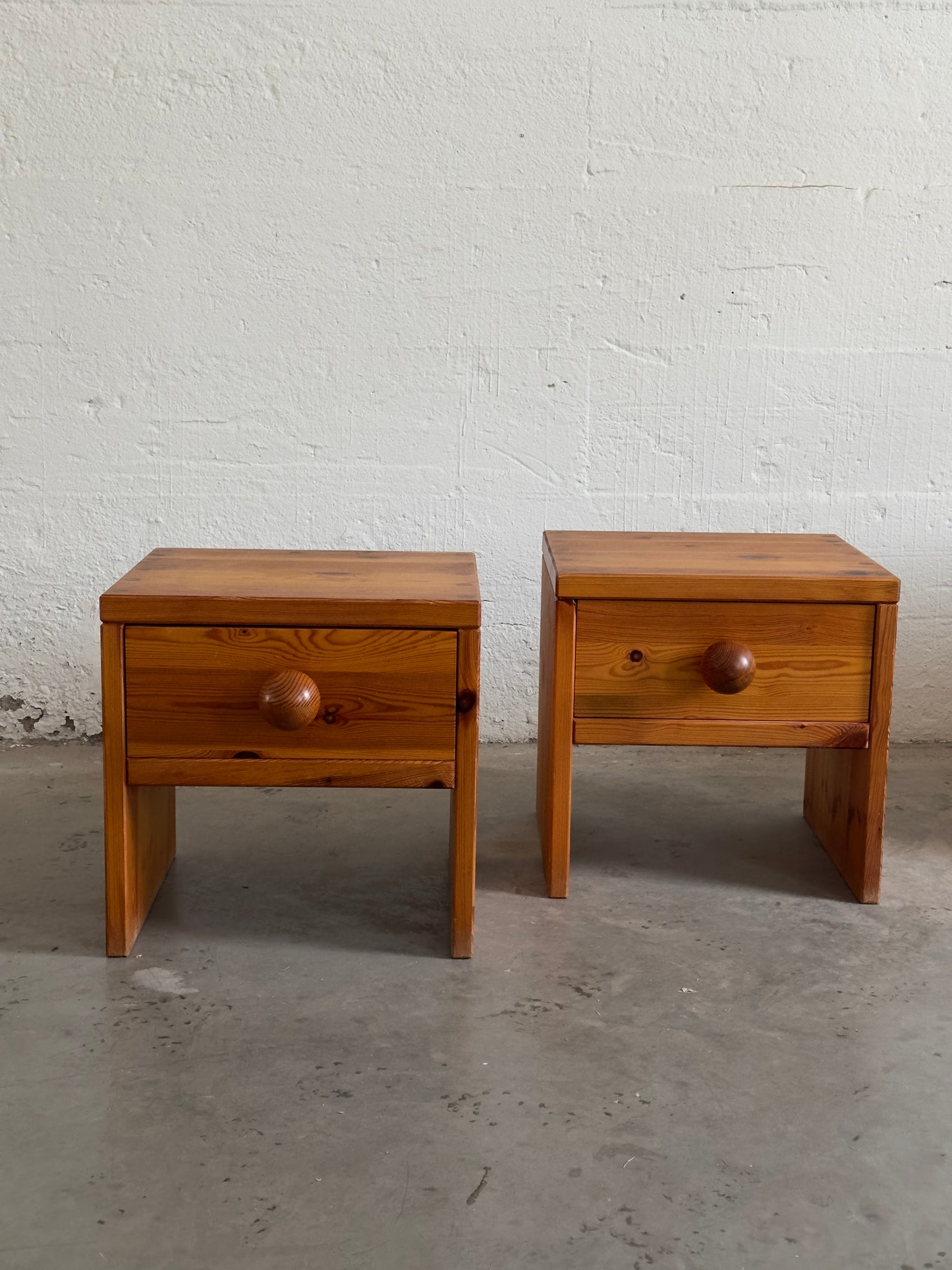 Pair of 1970s Pine Bedside Tables with Drawer, Sweden