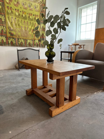 Pine Rectangular Coffee Table with Structural Base c. 1960