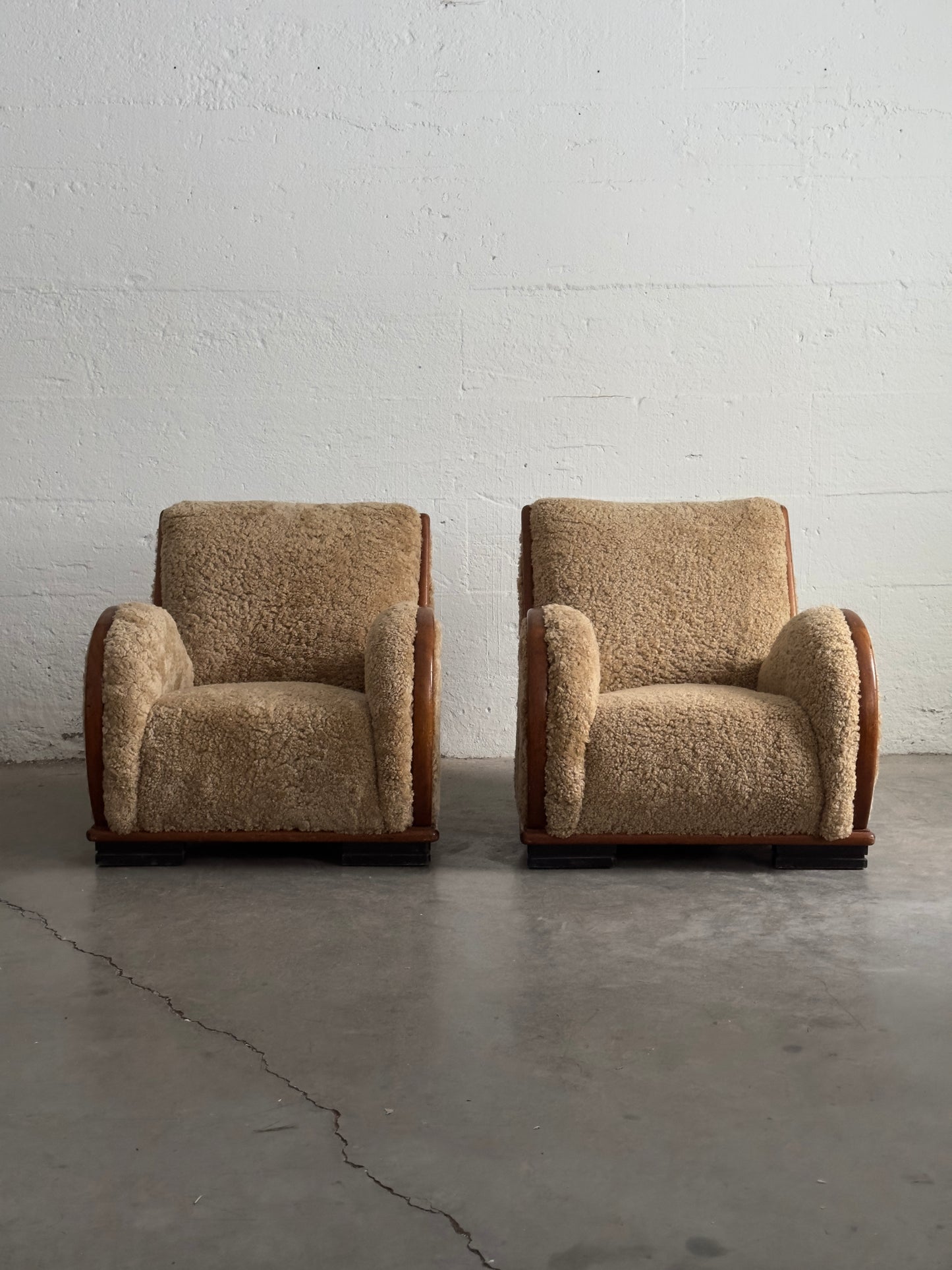Danish Art Deco Easy Chairs in Sheepskin, Pair, c. 1940