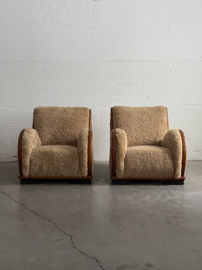 Danish Art Deco Easy Chairs in Sheepskin, Pair, c. 1940