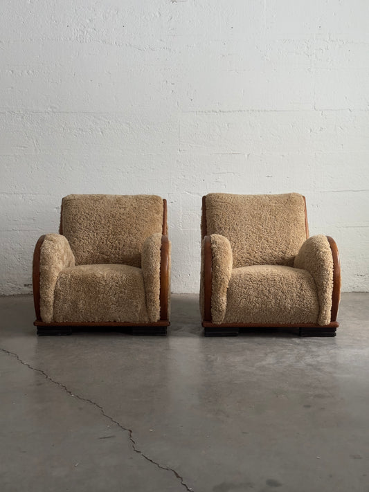 Danish Art Deco Easy Chairs in Sheepskin, Pair, c. 1940