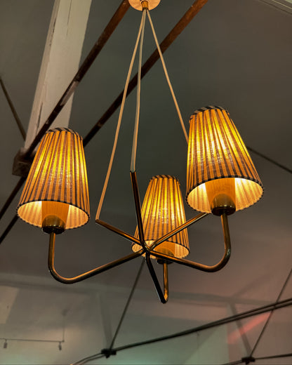 Swedish Brass Three Armed Chandelier, c. 1940