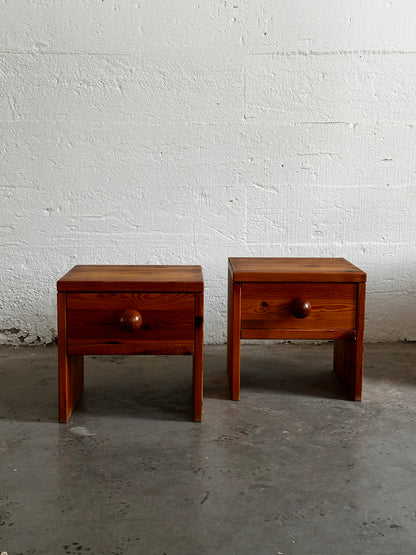 Pair of 1970s Pine Bedside Tables with Drawer, Sweden