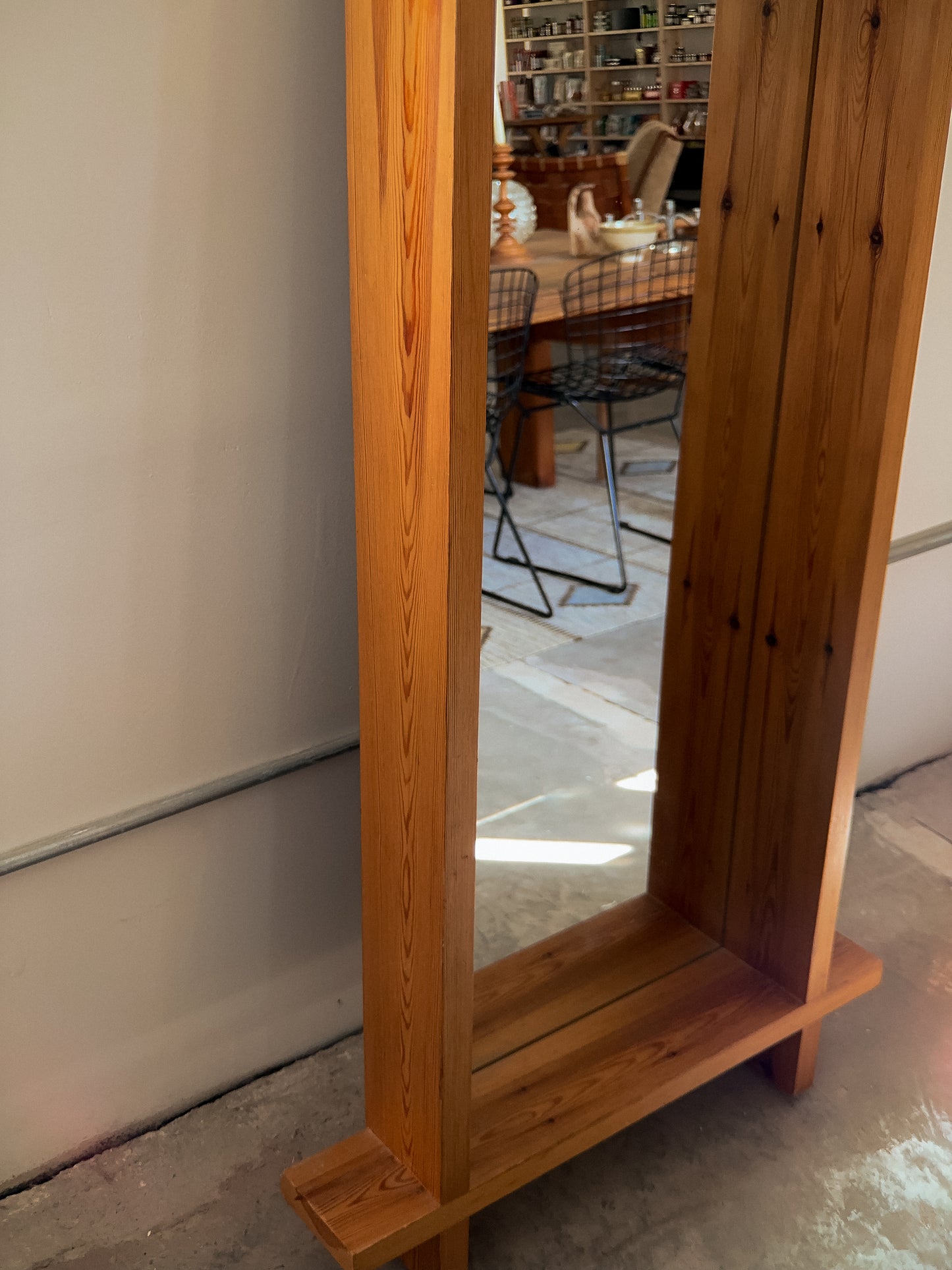 Rectangular Cross Bar Solid Pine Mirror, c. 1970