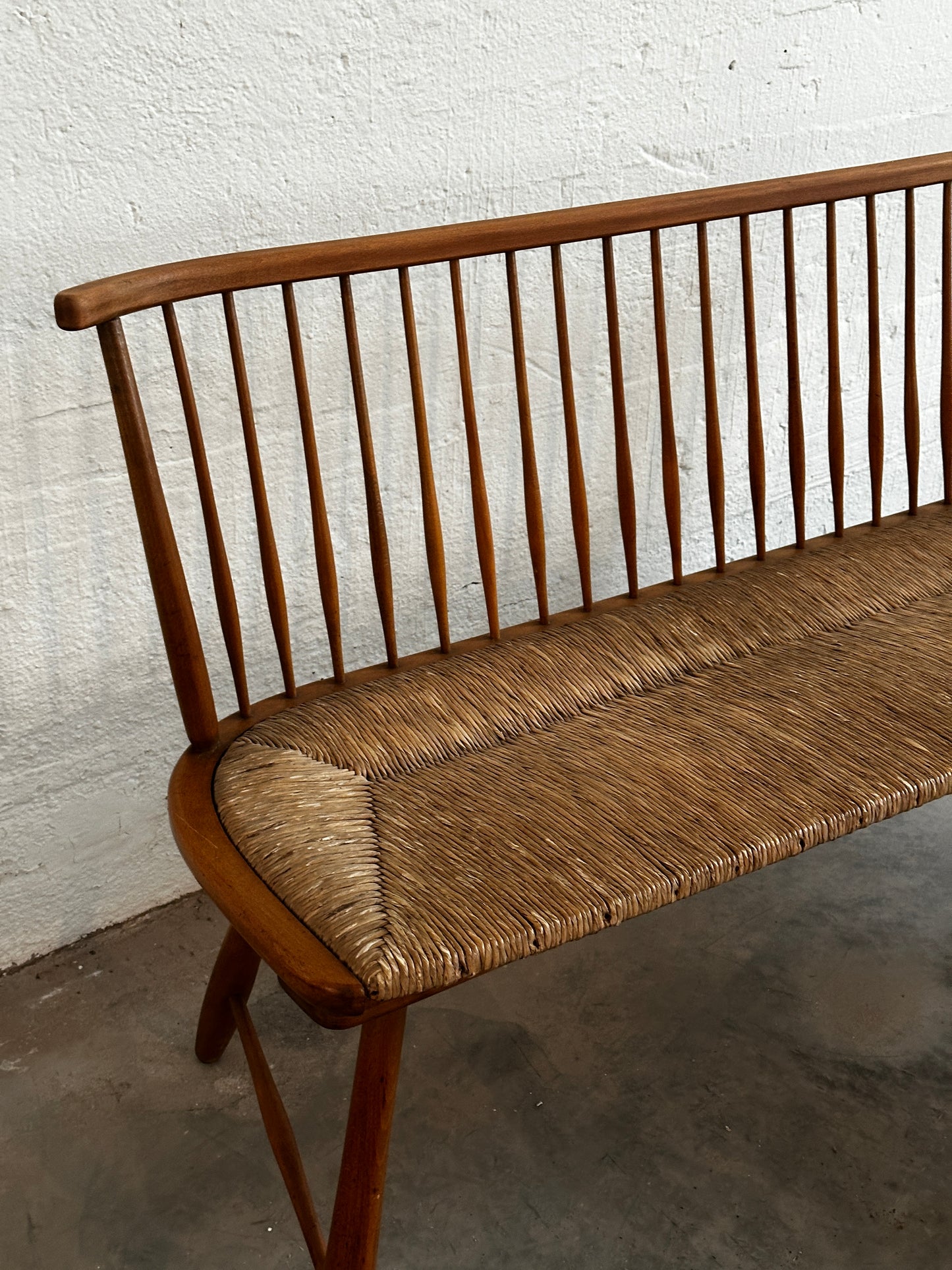 German Spindle-back Corner Bench designed by Arno Lambrecht for WK Möbel, Mid 20th century