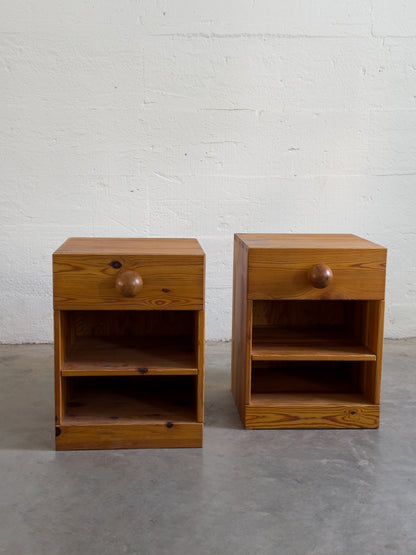 Sven Larsson Pine Bedside Tables, Scandinavian Modern, Mid 20th C.