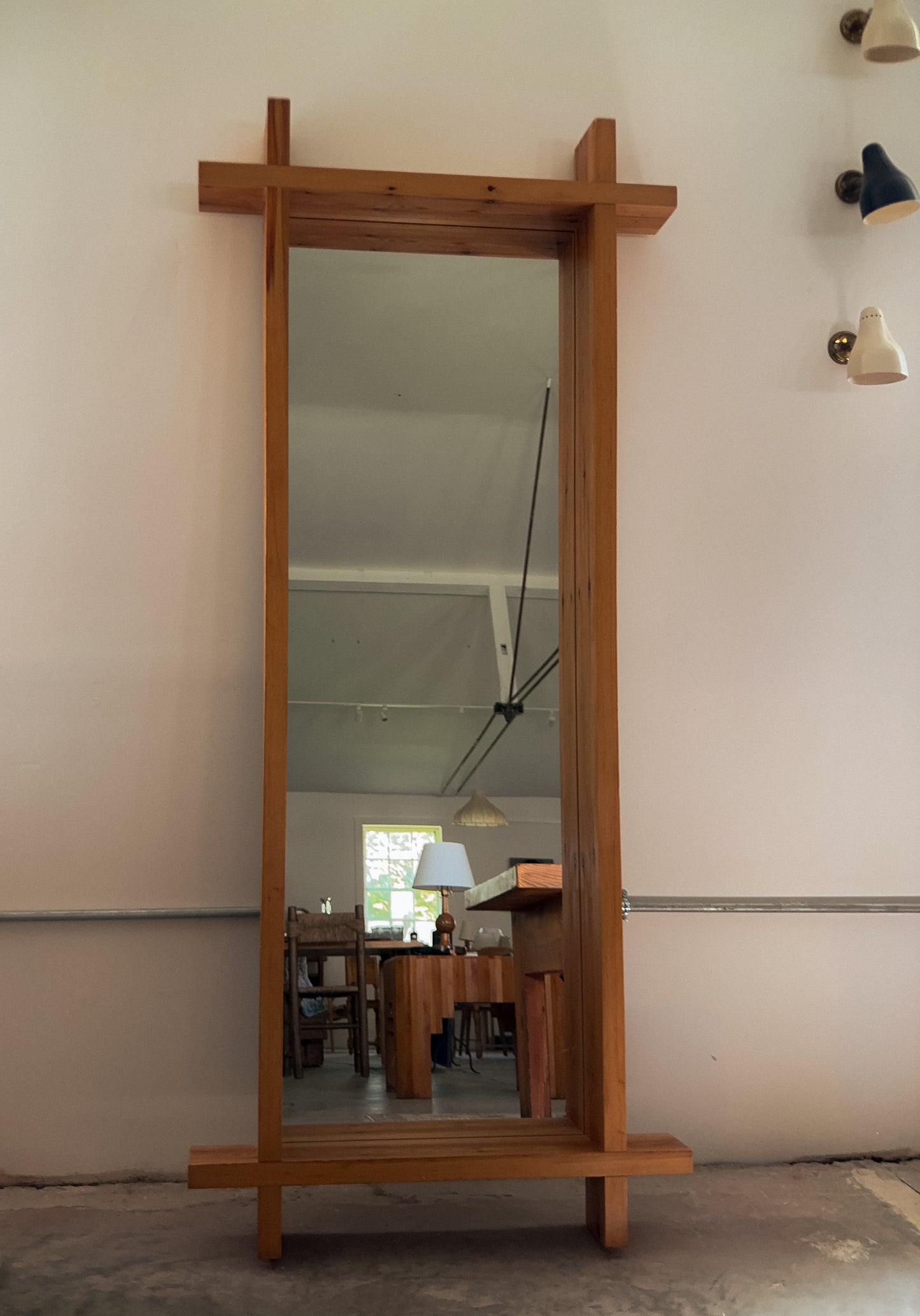 Rectangular Cross Bar Solid Pine Mirror, c. 1970