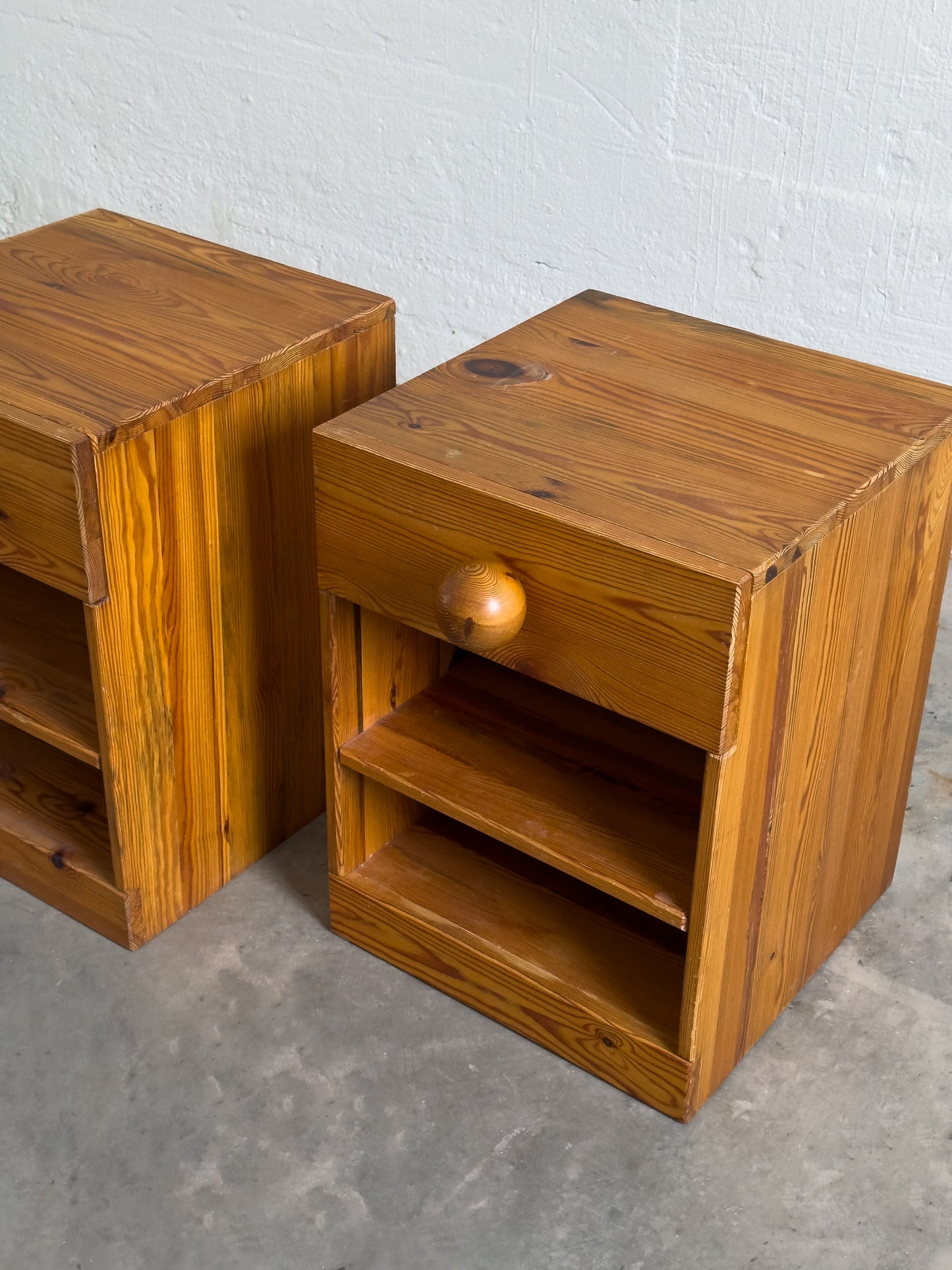 Sven Larsson Pine Bedside Tables, Scandinavian Modern, Mid 20th C.
